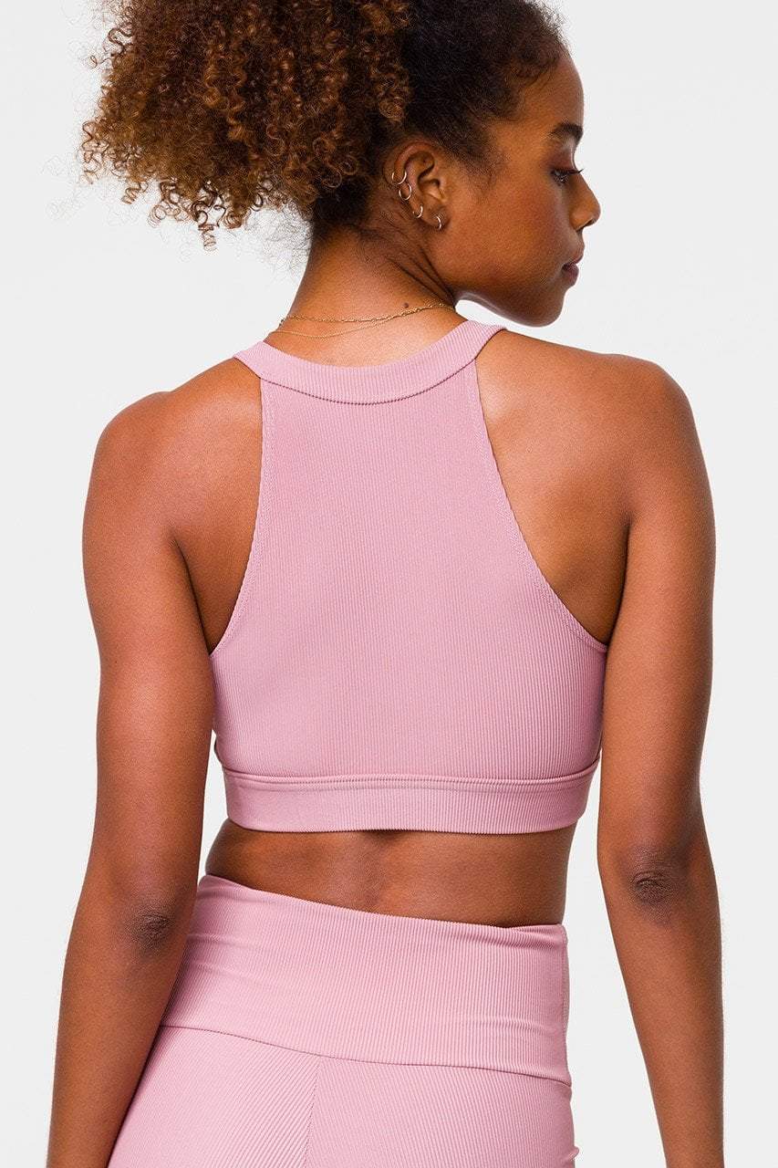 High Neck Crop Top - Antique Rose Rib