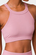 High Neck Crop Top - Antique Rose Rib