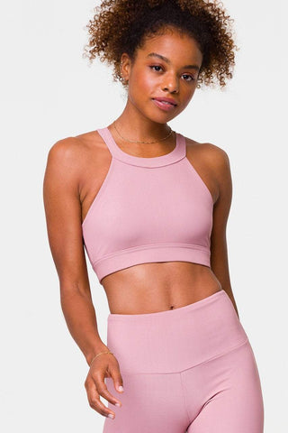 High Neck Crop Top - Antique Rose Rib